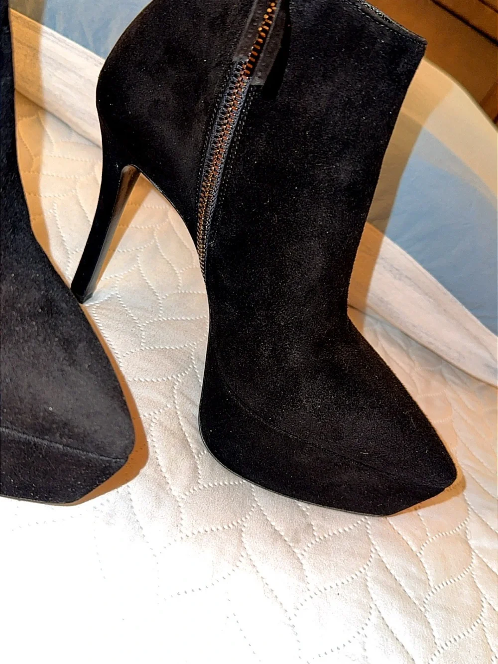 Miu Miu Black Suede Platform Ankle Booties with Gold Zip